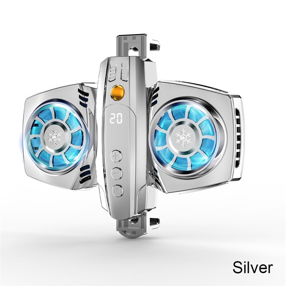 Halfgeleider Dual Koelventilator Radiator Usb Telefoon Cooler Smartphone Lcd Temperatuur Display Koellichaam Mobiele Telefoon Gamer Koelers: SILVER