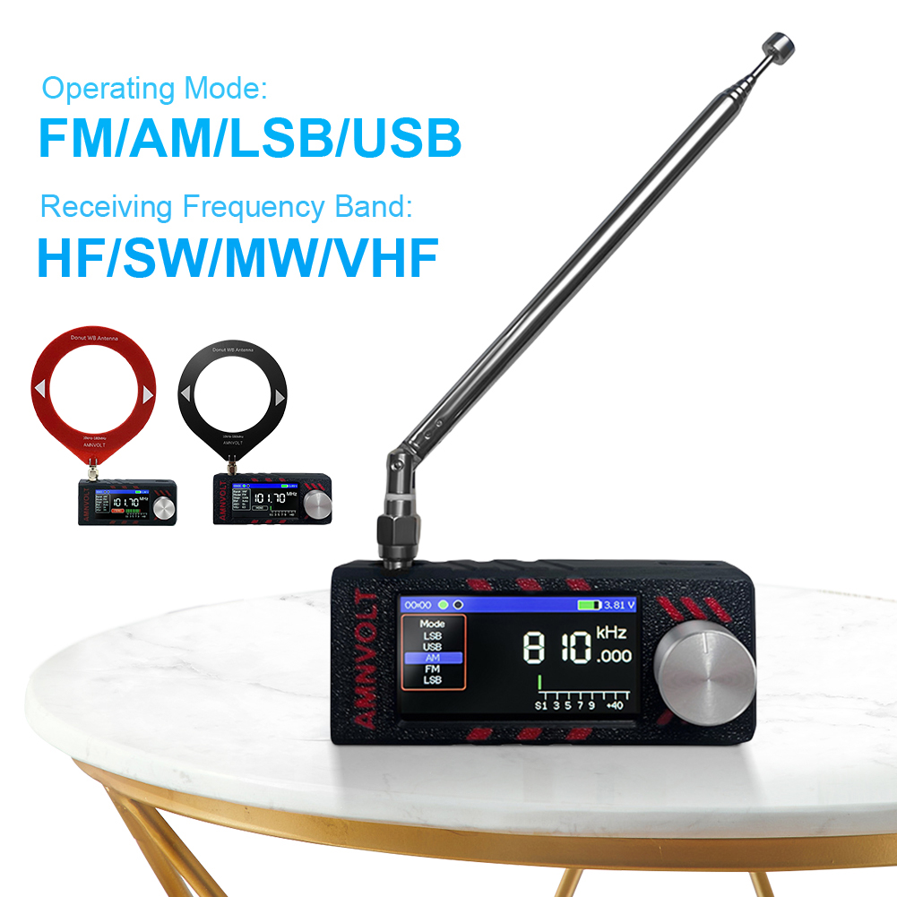 Si4732 miniradioer 0.5-108 mhz bærbar radio lsb usb am fm-radio esp 32 1.9 -tommers skjerm hf sw mw vhf allband radiomottaker