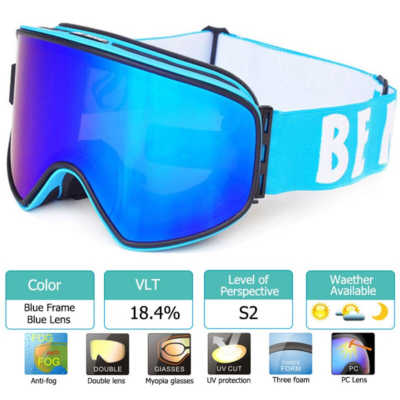 Ski Goggles 2 in 1 with Magnetic Dual-use Lens for Night Skiing Anti-fog UV400 Snowboard Goggles Men Women Ski Glasses: Blue