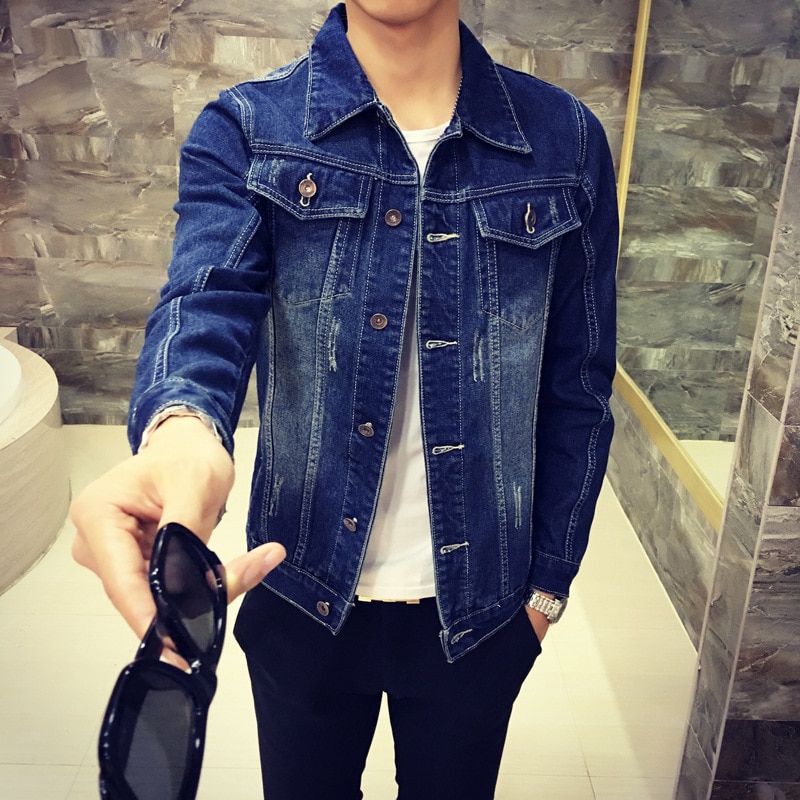 Men Bomber Jacket Solid Casual Slim Mens Denim Jackets Cowboy Men's Jean top coat