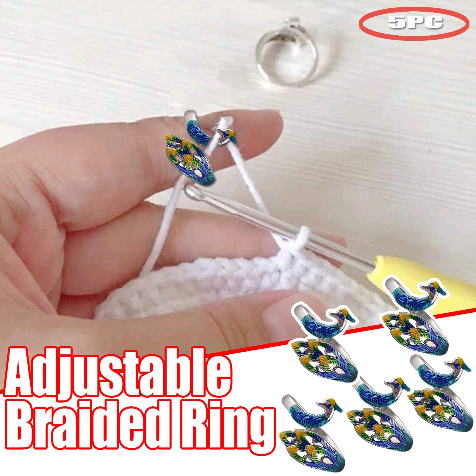 Adjustable Knitting Loop Crochet Loop Knitting Accessories Knitting Ring Adjust Finger Wear Thimble Yarn Guides Knitted Ring#T2: 5PC