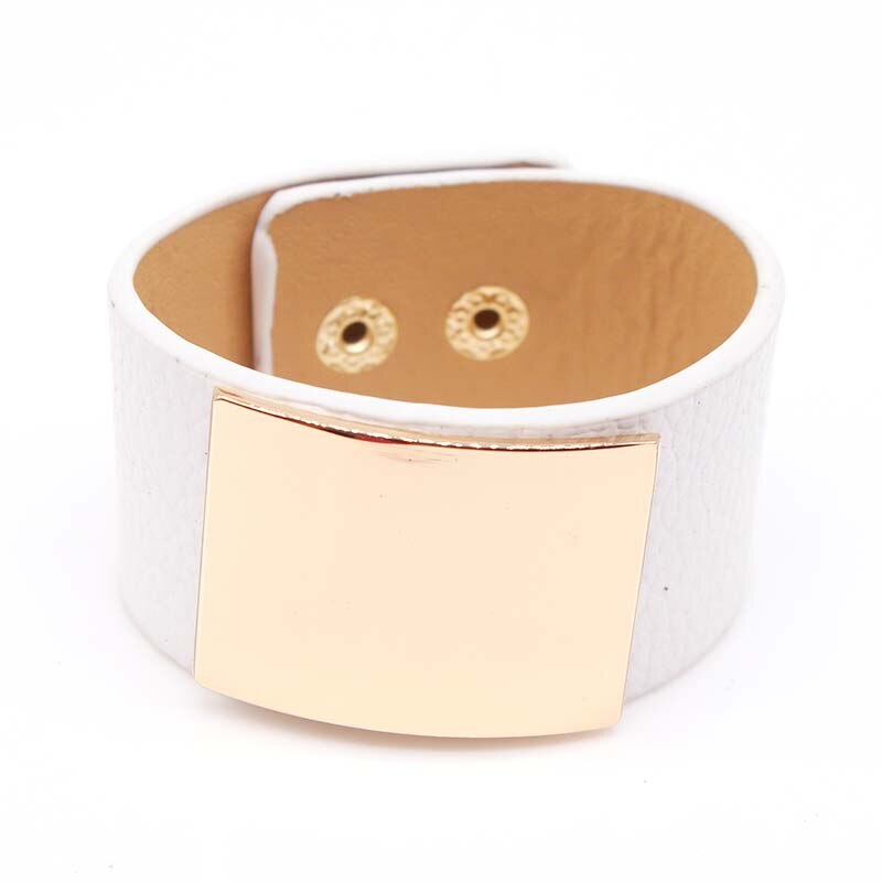 D&amp;D Hand PU Leather Bracelet Simple All Match MS The Light Panel Wide Women Wrap Bracelet Wristband: 4