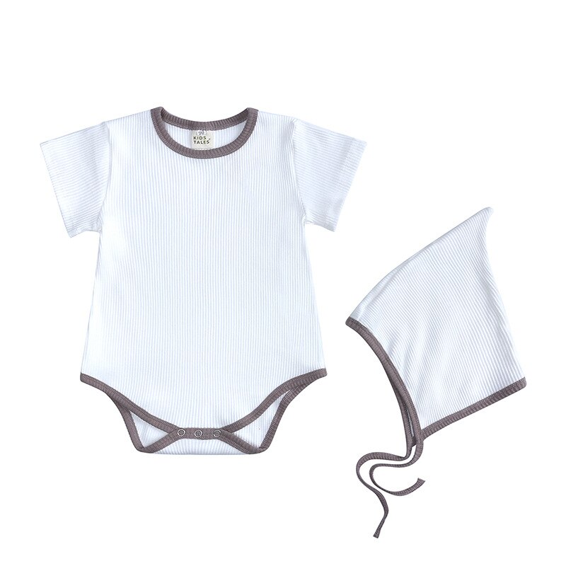 Barboteuse à manches courtes pour bébé, combinaison en coton, chapeaux, vêtements d'été pour -nés, vêtements pour enfants filles/garçons de 0 à 18 mois: White / 66M-3-6month