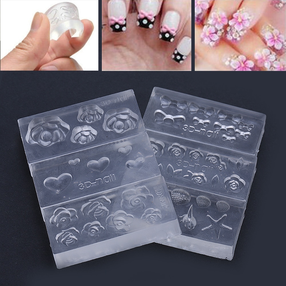 6 Stks/set Bloem Shell Hart Boog 3D Nail Art Template Diy Manicure Kit Nagels Tips Tool Accessoires Ongles voor Nagels