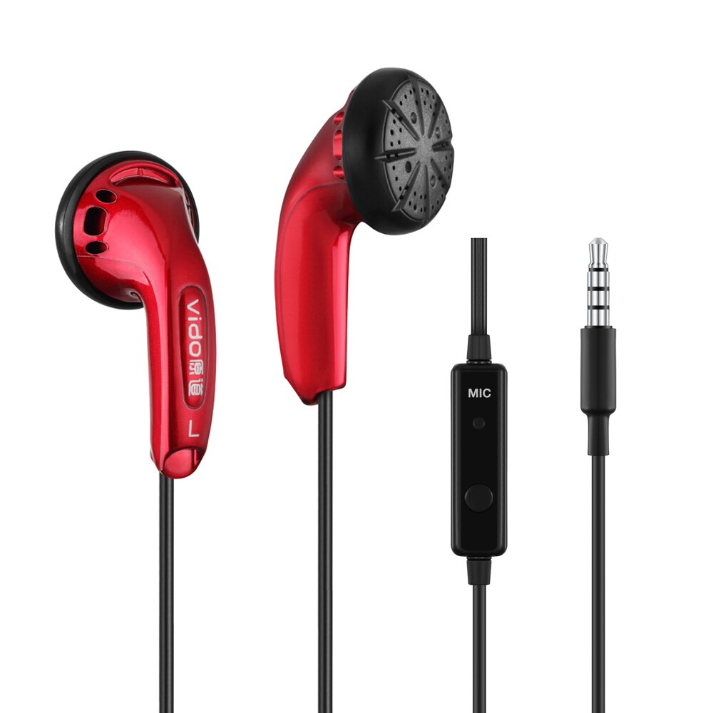 Vido – écouteurs HIFI HD filaires, oreillettes classiques, stéréo, musique, unité de pilote dynamique, basses lourdes, casque, Microphone, MX500, 3.5mm, 15.4mm: Vido Red With Mic