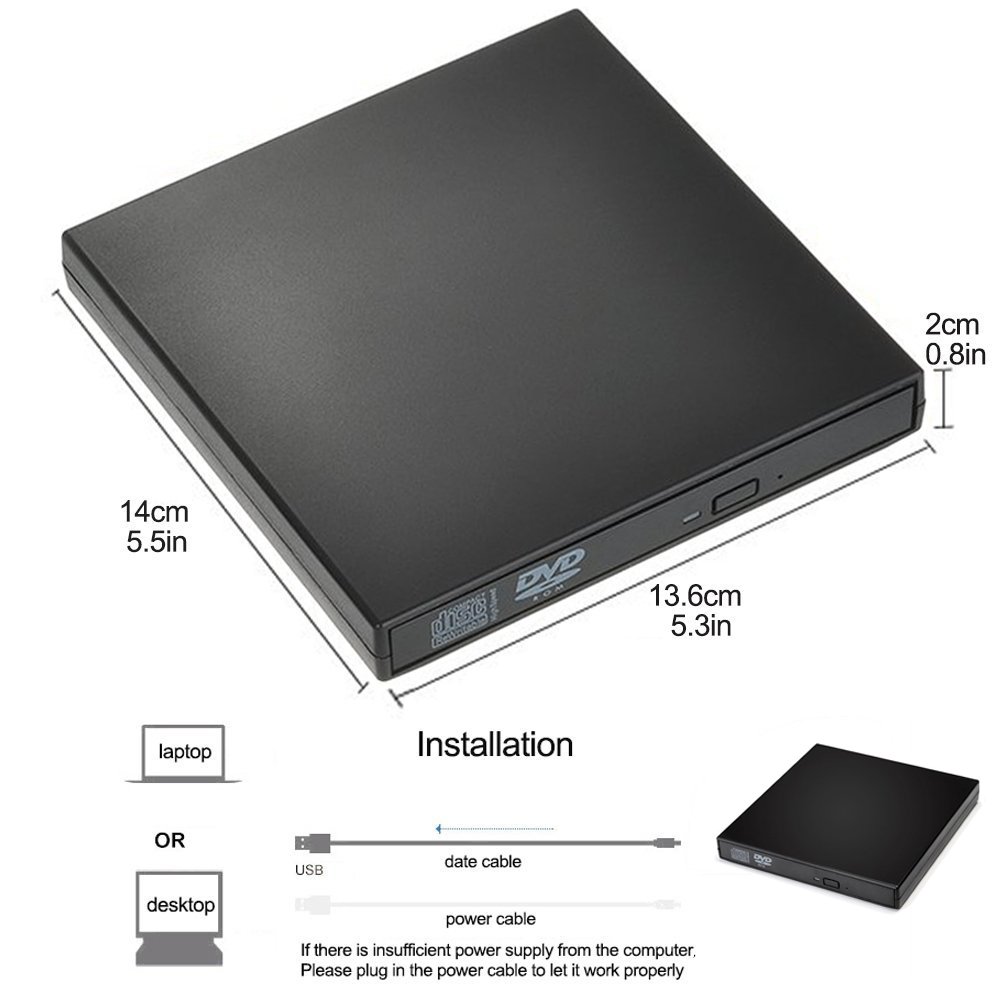 Unidad óptica externa DVD ROM CD RW USB 2,0 reproductor de CD/DVD, Combo lector de escritura portátil para ordenador portátil Windows S7/8/10