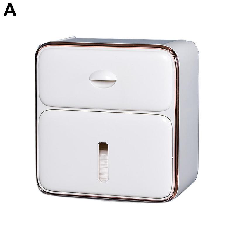 Wall Mounted Toilet Paper Holder Waterproof Tray Roll Tube Toilet Paper Storage Box Tray Tissue Box Shelf Bathroom Product: white