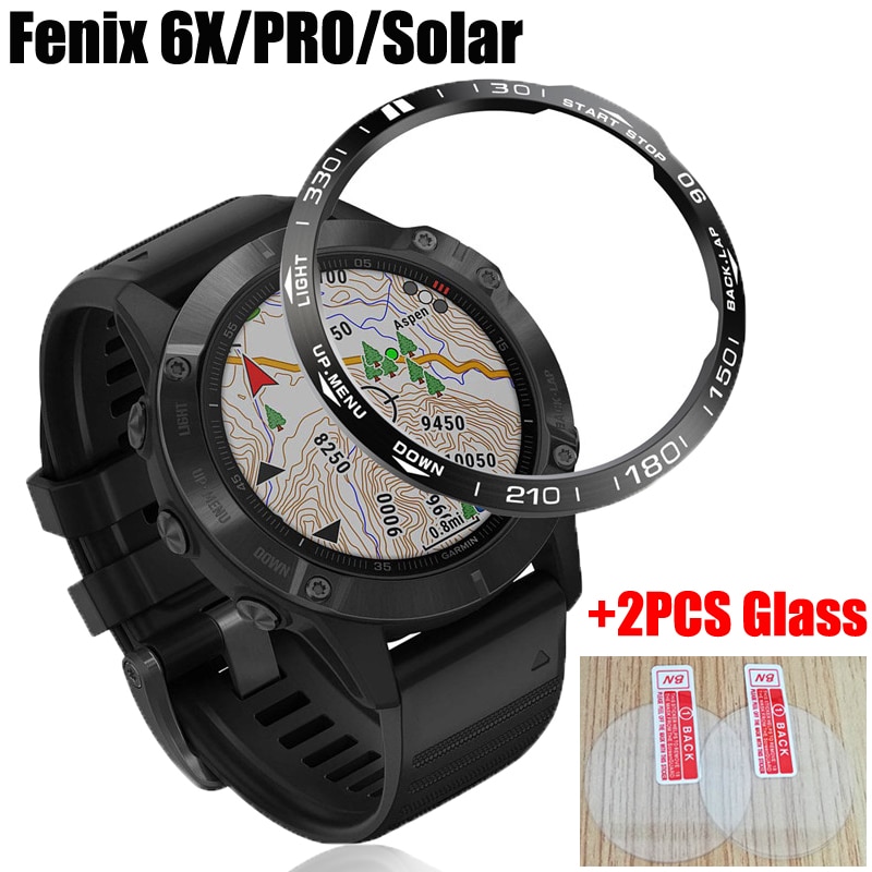 3in1 Anti Scratch Protection Ring Voor Garmin Fenix 6X Pro Solar Ring Saffier Wijzerplaat Bezel Styling Case Metal + glas Film