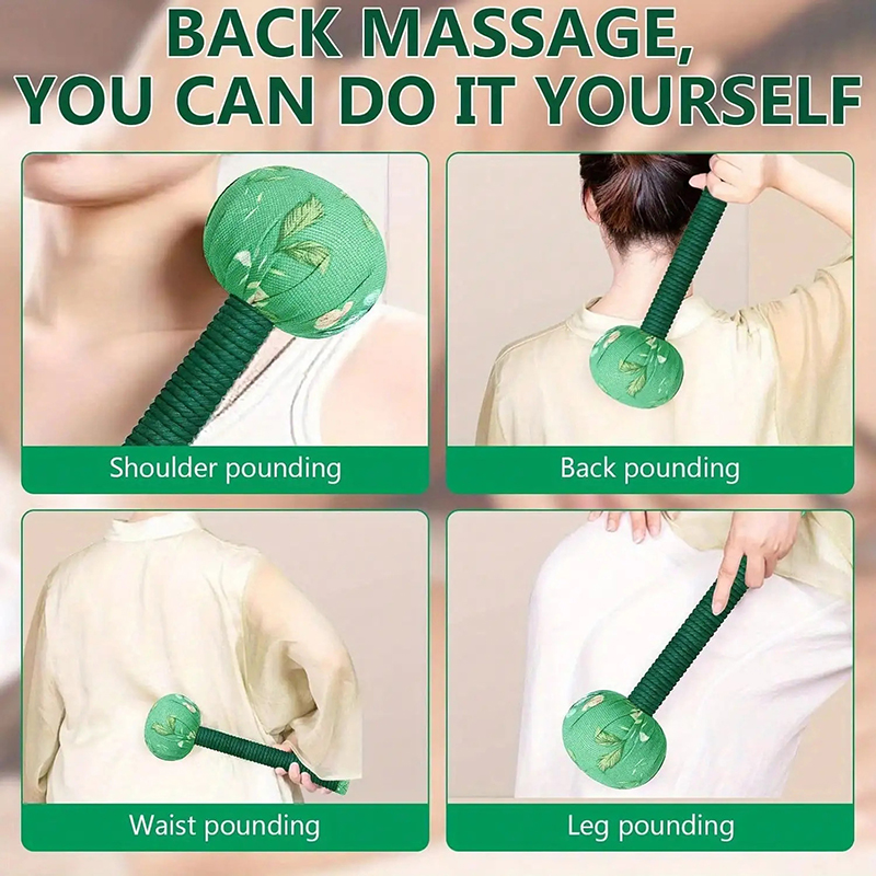 26/33cm Long-Handled Wormwood Massage Hammer For Lymphatic Drainage - Manual Full Body & Back Relief, Stress Reduction