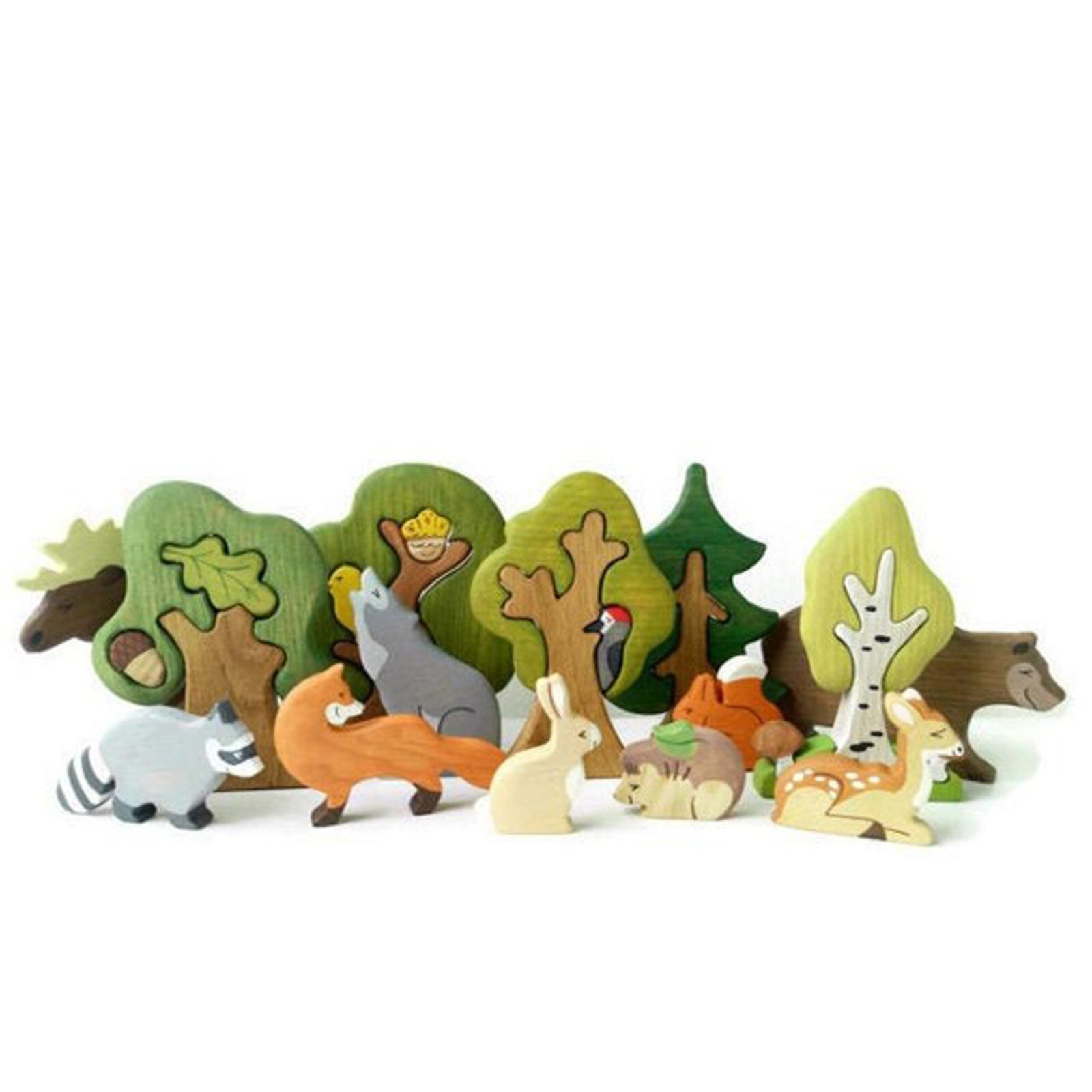 40 # holz Wald Tiere Spielzeug (9 stücke) + Bäume (5 stücke) natur Tabelle Ornament Dekor Kreative Hause Dekoration Miniaturen Handwerk: Default Title