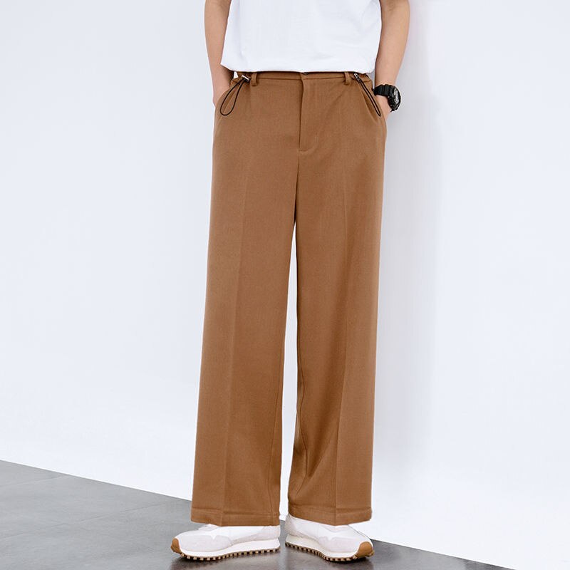 Pantalones de traje holgados de primavera y verano para hombre, pantalones ajustados de pierna ancha, elásticos, drapeados, informales, de color sólido que combinan con todo