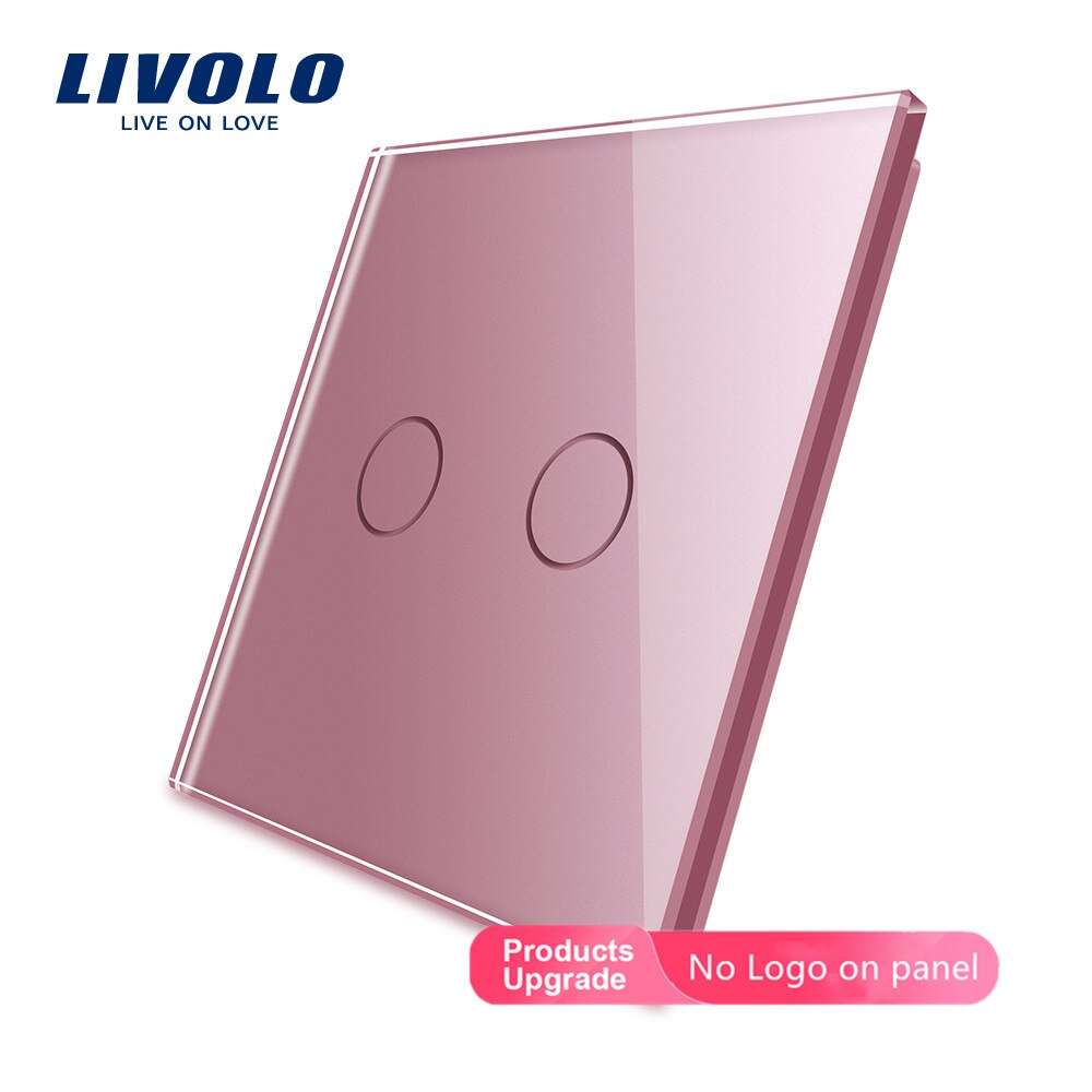 Livolo Luxe Kleurrijke Crystal Glas, EU standaard, alleen panel, enkel Glas Panel Voor 2Gang Wall Touch Schakelaar, C7-C2-17/8/9, geen logo: Pink-No logo