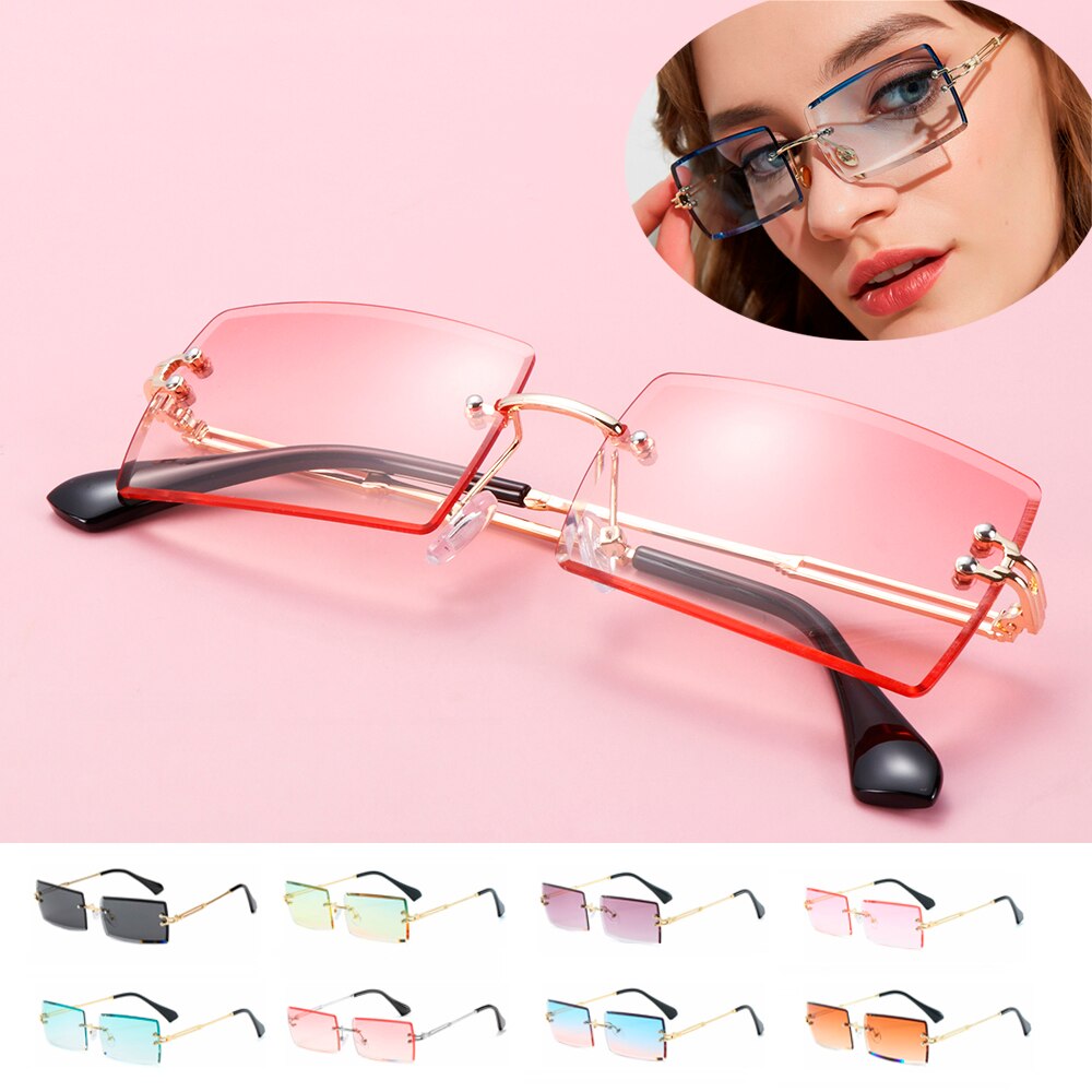 modisch Randlose Sonnenbrille Frauen Kleine Rechteck Sonnenbrille Reisen Stil UV400 Schattierungen Sommer Brillen für Männer und Frauen