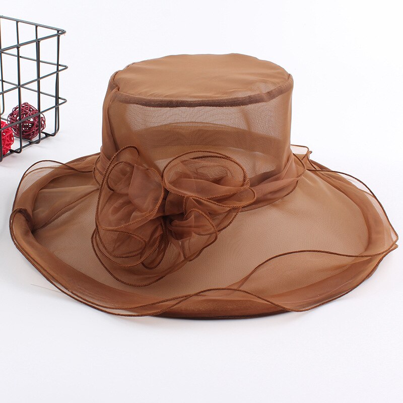 Elegante Dames Hoed Organza Hoed Bruids Hoed Mesh Hoed Party Gelegenheid Hoed Bruiloft Buiten Voor Jurk Vrouwen Zonnehoed cap Voor Vrouwen: Bruin