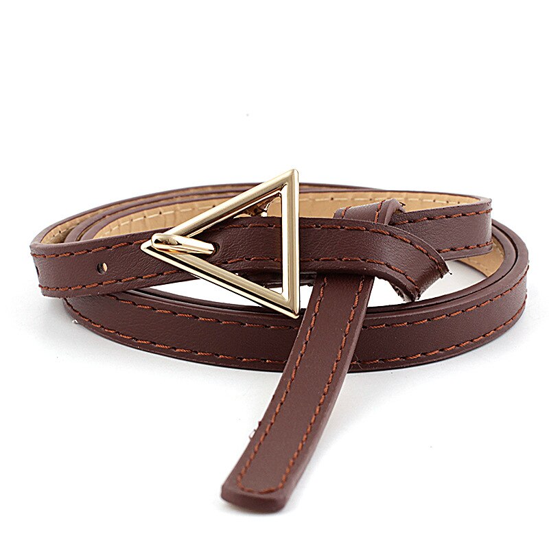 Persoonlijkheid Vrouwen Lederen Dunne Riem Metalen Driehoek Pin Gesp Taille Riemen Mode Dames Jurk Jeans Tailleband: Coffee