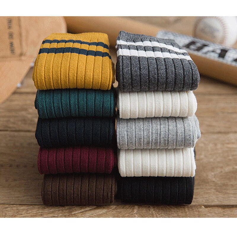 Japanese Loose Socks High School Girls Harajuku Socks Solid Colors Needles Knitting Striped Cotton Socks Women yellow blue black