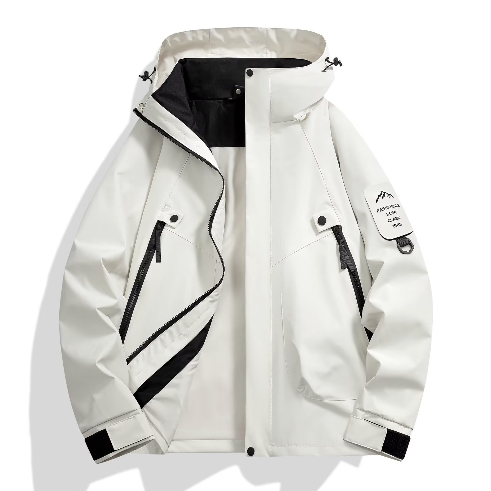 Winddichte waterdichte herenjas Outdoor regenjas Lente Herfst Lichtgewicht wandeljack met capuchon Casual windjack: XXL / Ivoor