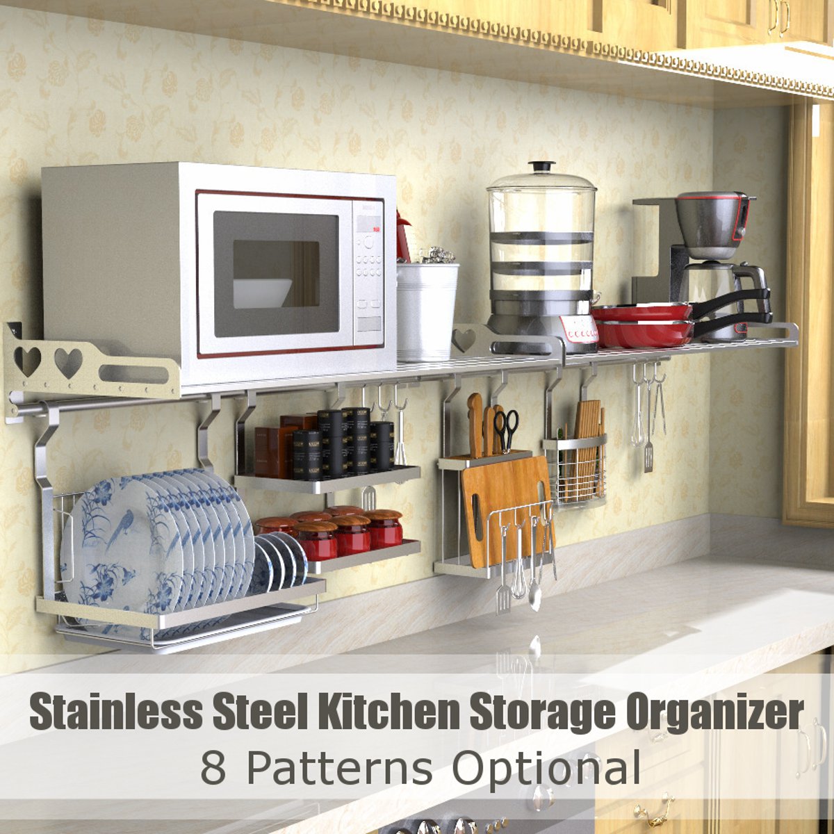 8 Soorten Rvs Keuken Organizer Multifunctionele Schotel Droogrek Muur Opknoping Opslag Houder Servies Plank Afdruiprek
