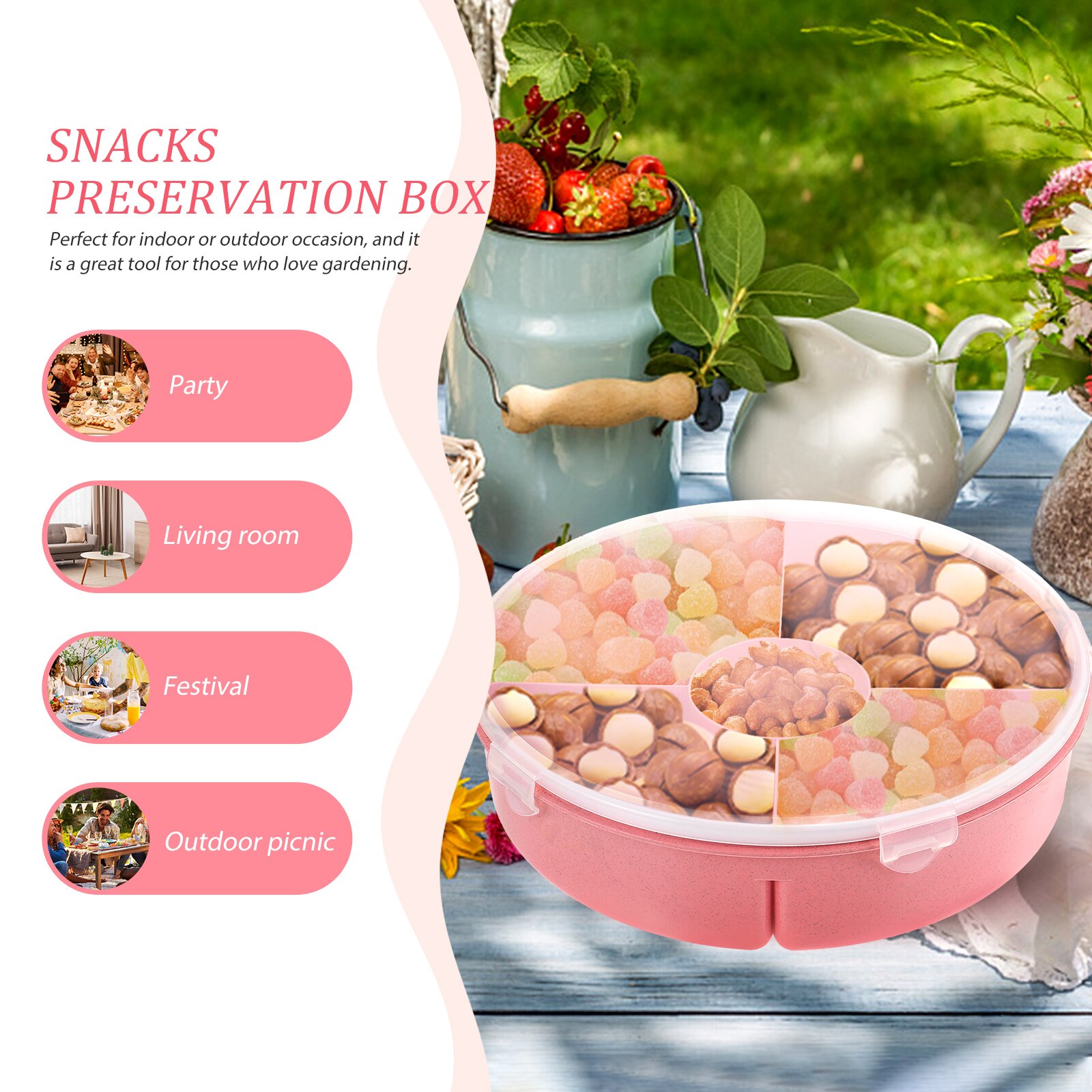 Plastic Fruit Box Divided Snack Storage Container Household Dried Fruit Box with Lid