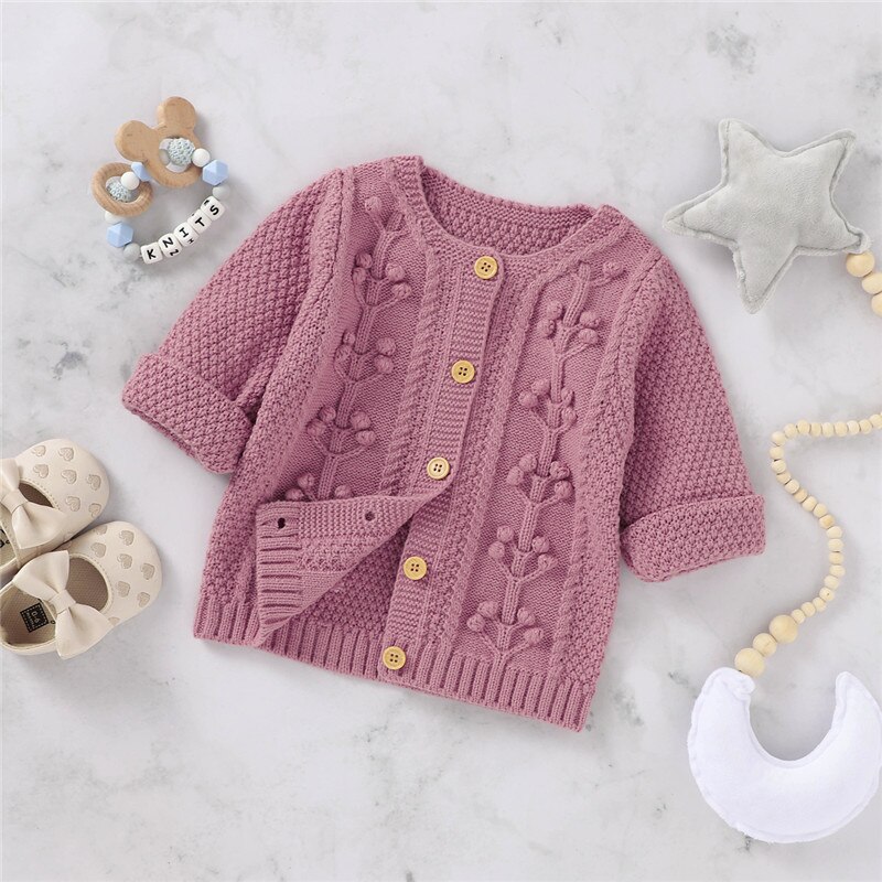 0-18M Newborn Kid Baby Boy Girl Clothes Autumn Winter Warm Knitted Cardigan Sweater Cute Sweet Long Sleeve Knitwear Outfit