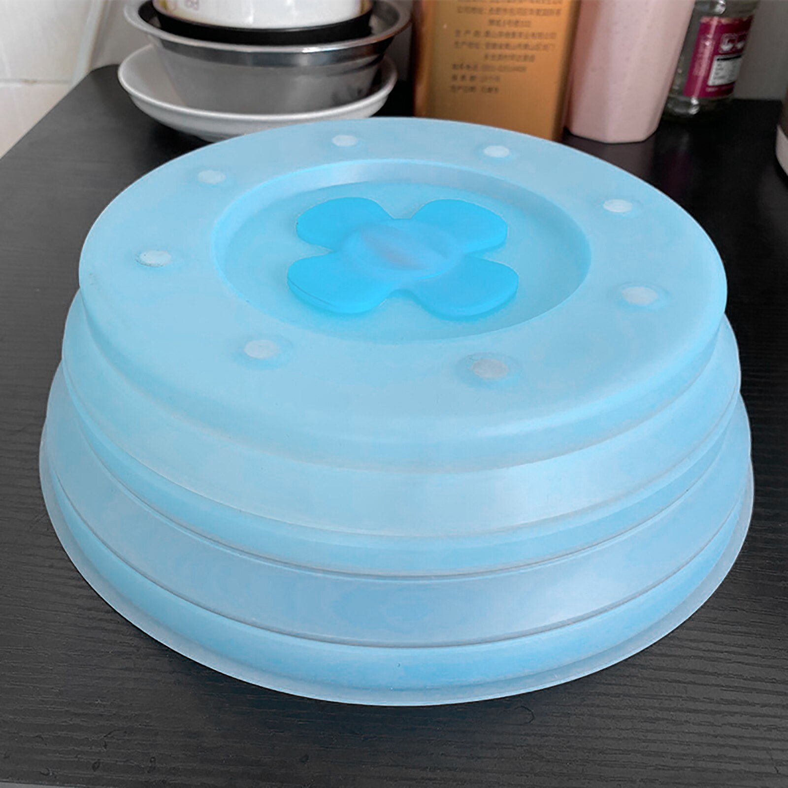 Silicone Vented Collapsible Microwave Lid Splatter Proof Food Plate Cover Easy Grip Handle Vapor Holes Dishwasher Safe BPA-Free