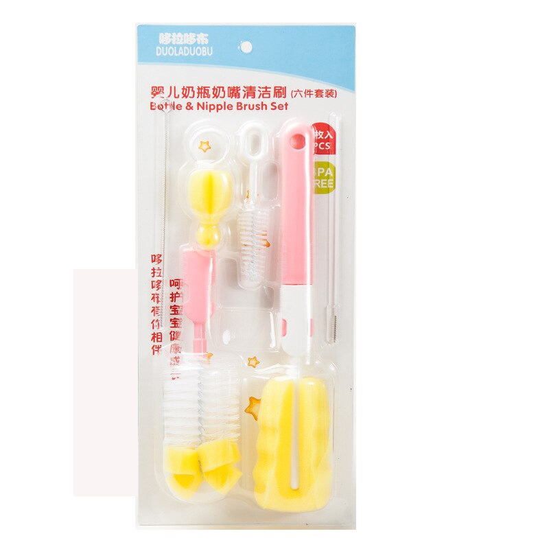 Cepillo de esponja para limpieza de botellas de bebé, brochas especiales de vidrio, mango seguro para niños, herramientas Flessenborstel, accesorios para botellas, 12 Uds.: Pink
