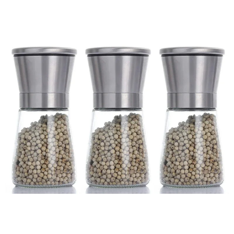 Molinillo de pimienta de 180/200ML, botella de especias de vidrio de acero inoxidable, molinillo de sal y pimienta, molinillo de especias Manual, utensilios de cocina para el hogar: naranja