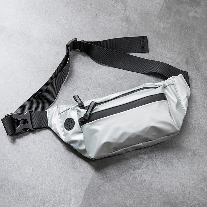 Waterproof Man Waist Bag Chest Pack Outdoor Sports Crossbody Bag Casual Travel Male Bum Belt Bag Waterproof Fabric Solid: Silvery