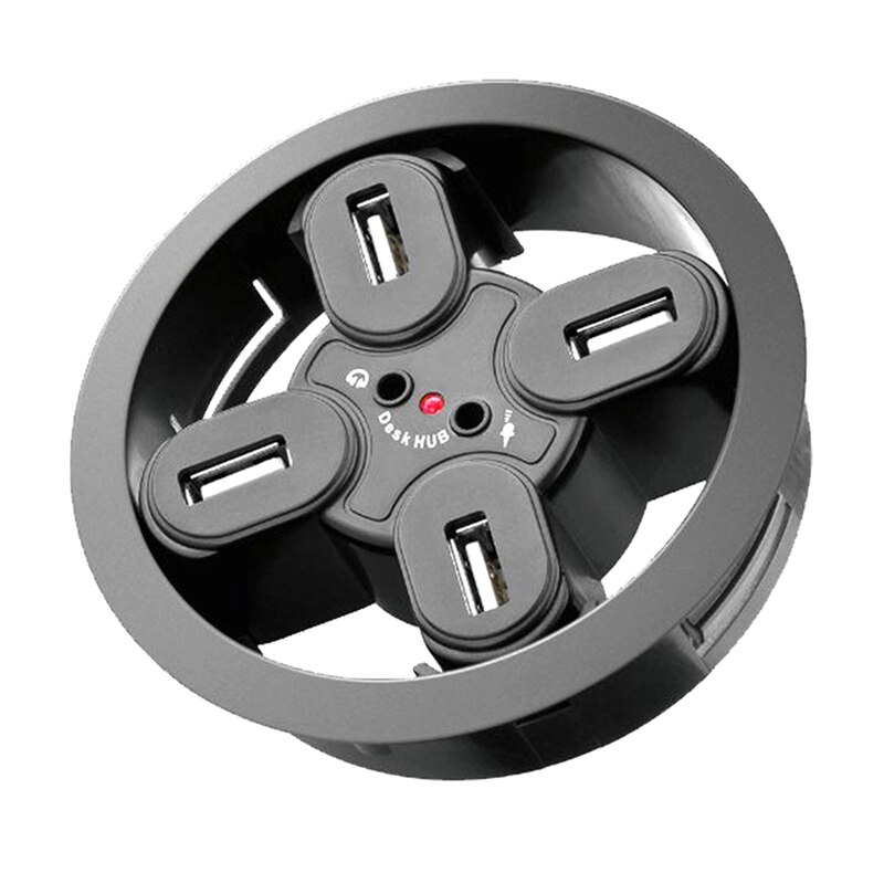 Desktop 4-Port USB2.0 Hub with Headset Microphone Hole Desktop Perforated Splitter Multi-Function Distributor