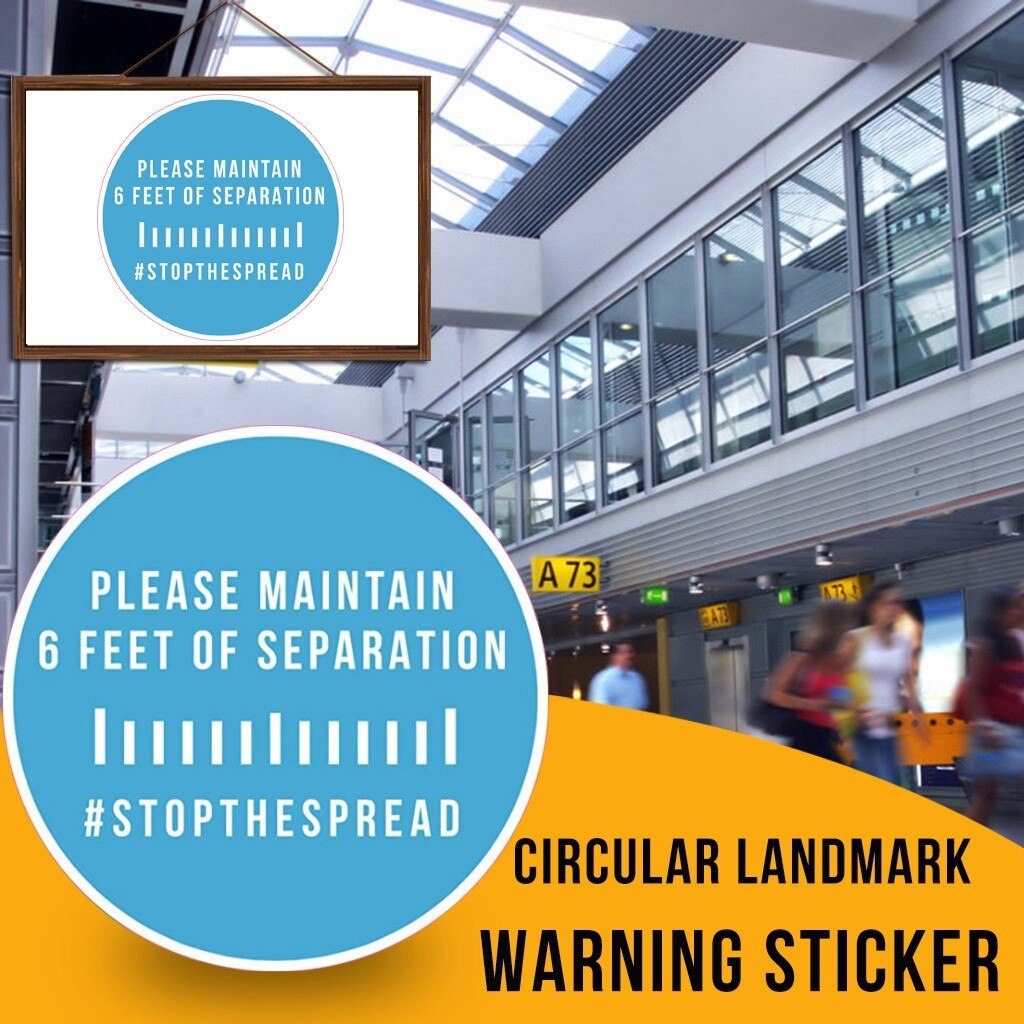 2pcs Ground Sign Isolated Label Please Keep Wait Here Stand Here Keep 6ft In Between Distance Marker Floor Stickers