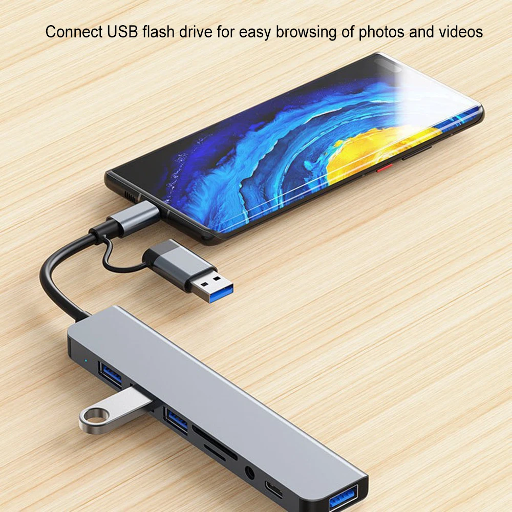USB C Hub USB Splitter 8 en 2 extensor USB USBC tipo c estación de acoplamiento lector de tarjetas TF/SD adaptador OTG de alta velocidad para Macbook PC