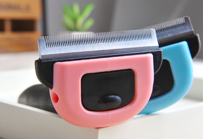 Pet Grooming Borstel Vergieten Tool Hond En Kat Haar Remover Levert Afneembare Huisdier Trimmer Kammen Voor Huisdier: M / pink