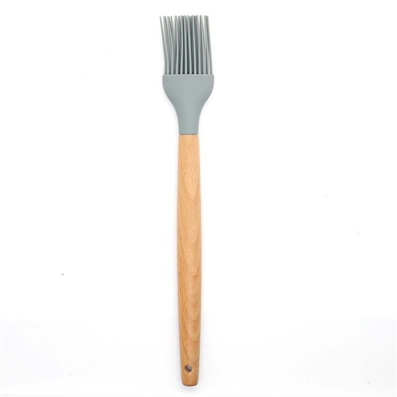Wooden Handle Silicone Kitchenware Set Non-stick Cookware Cooking Spoon Frying Spatula Colander Kitchen Accessories Baking Tools: Oil brush