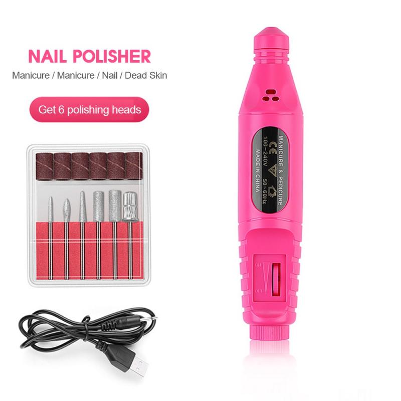 1Set Electric Nail Drill Machine Kit Pedicure Nail File Nail Tools 6 Bits Drill Nail Drill Machine Equipment TSLM1: Rose Red USB