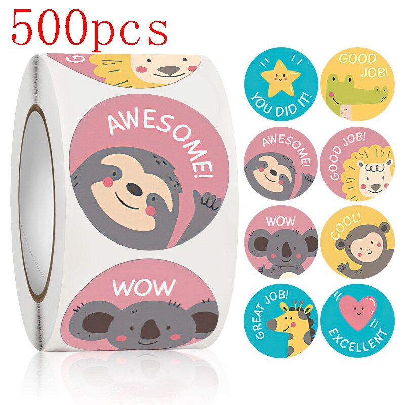 50-500pcs round GOOD JOB 8 designs rainbow star Scrapbooking accessories aesthetic stickers kawaii teacher child reward: HY2022-03-500pcs