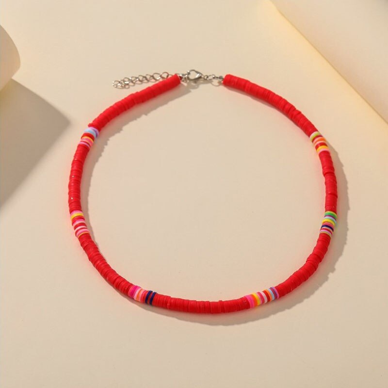 Bohemian etnische stijl ketting retro schijf ketting dames ketting strand veelkleurige polymeer klei sleutelbeen ketting