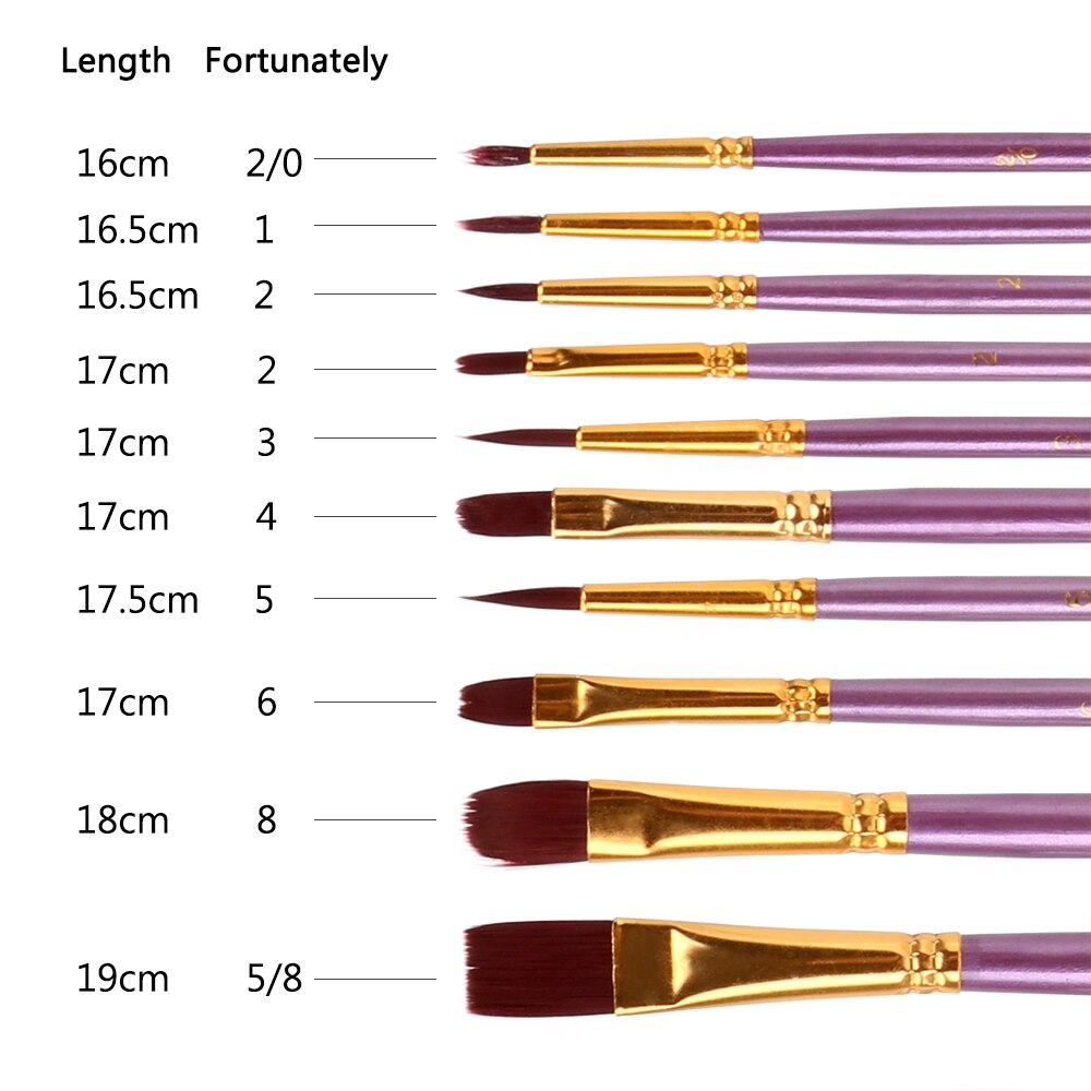 HILIFE 10Pcs/Set Artist Paint Brush Set Art Supplies Purple Acrylic Drawing Nylon Hair Watercolor Oil Painting Brushes