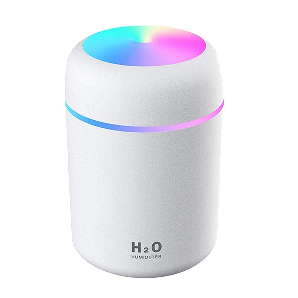 Minihumidificador para el Hogar, difusor de Aroma de luces Led nocturnas, filtro de agua de acampada, instrumento para Hogar, Humidificador de niebla fría de 300ml, n. ° 4: White