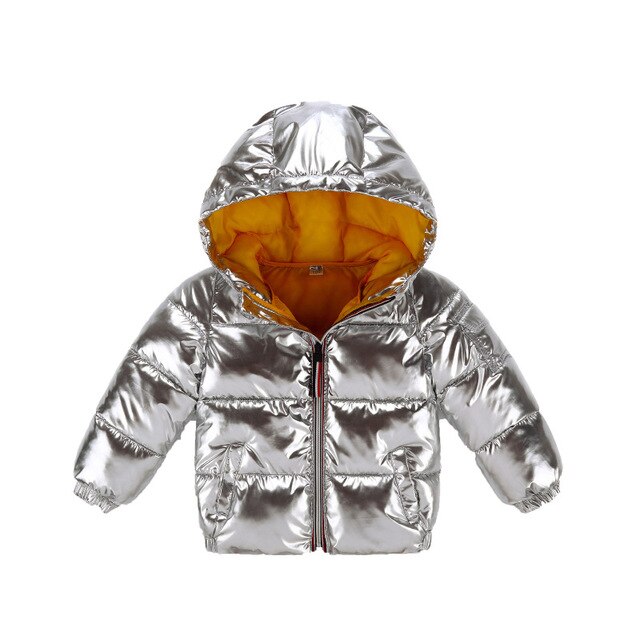 Winter Kinderen Zilveren Down Katoen Gevoerde Grote Kinderkleding Gewatteerde Korte Jas Jongens En Meisjes Hooded Jas