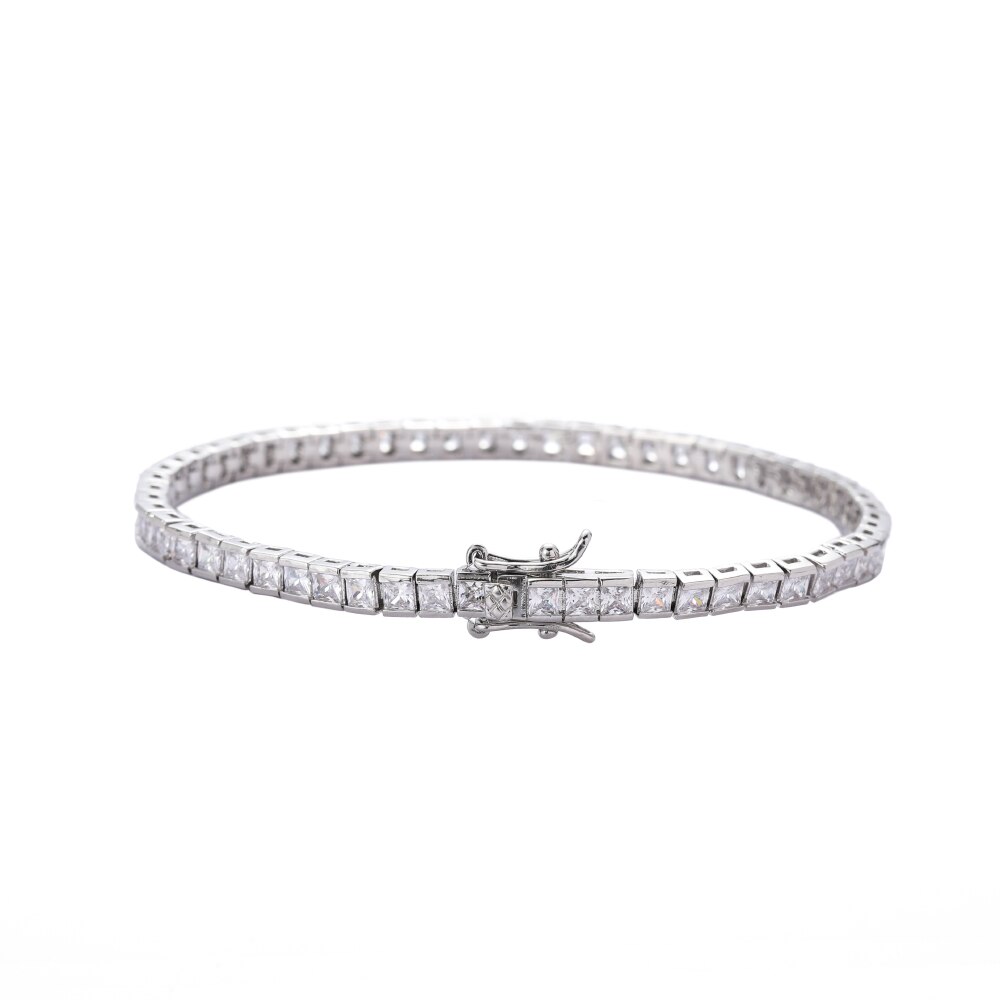 Tennisarmband mit 2.5mm messingkrappenfassungen, zirkonia-schmuck, funkelnd und mit  bb117 besetzt: Silberfarben / 8 zoll