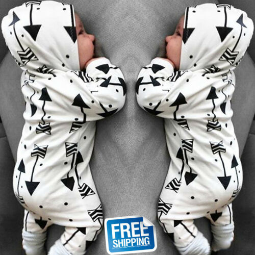 0-24M Pasgeboren Baby Jongen Meisje Pijl Hooded Romper Lange Mouw Jumpsuit Outfits Kleding