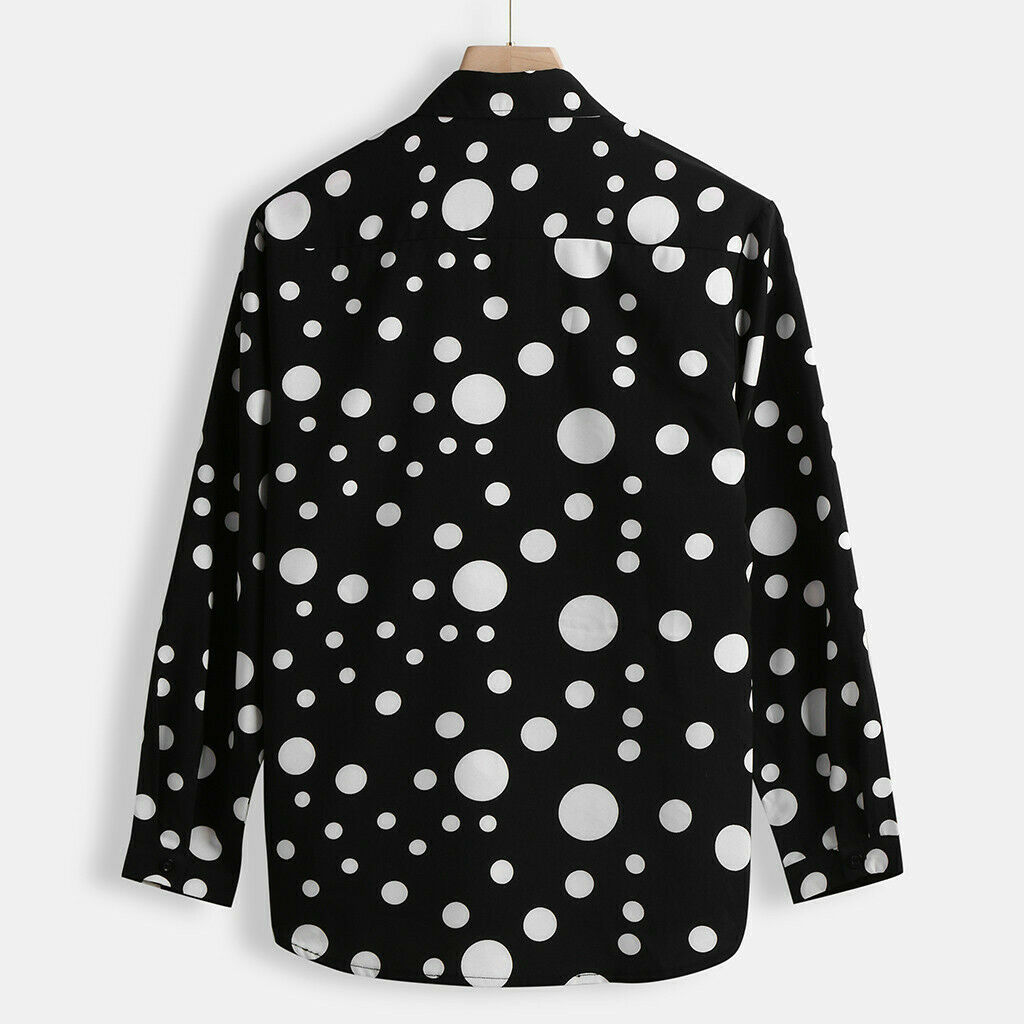 Men's Polka Dot Shirt Button Down Slim Fit Long Sleeve Boho Casual Shirts Bouse Tops