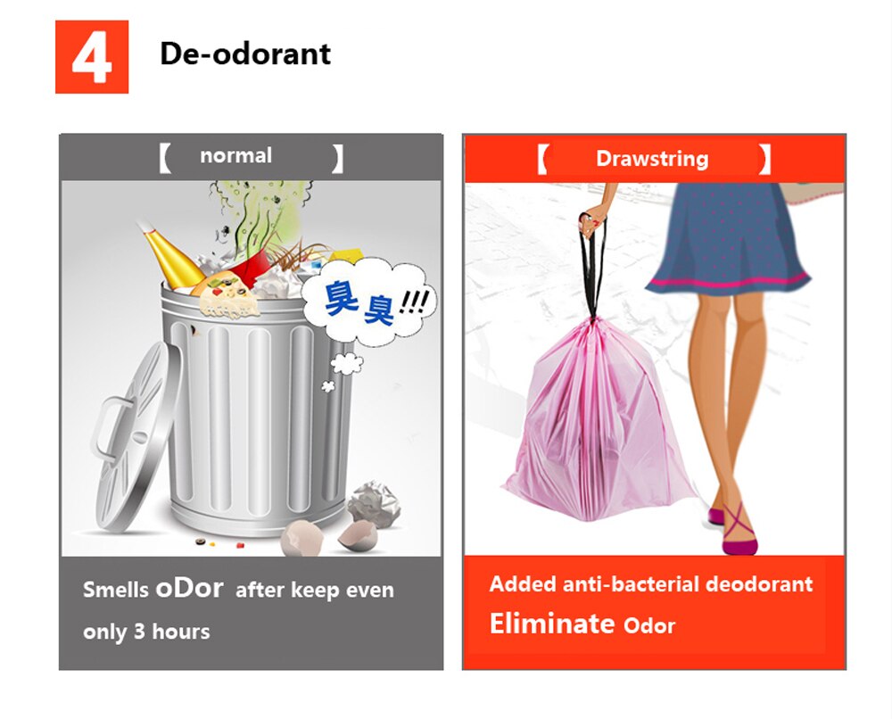 2.6 -15.8 Gallon ( 10L - 60 Liters) Trash Bags - Automatic Closing - Drawstring Plastic Rubbish Garbage Bags - Random color