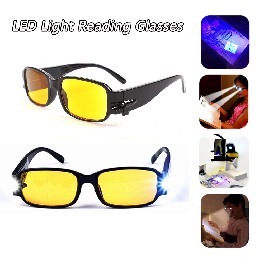 Gafas de lectura con luz LED para presbicia, lentes de lectura con dioptrías de + 1,00 ~ + 4,00, color amarillo claro, Occhiali Da letkura, cuidado de visión nocturna