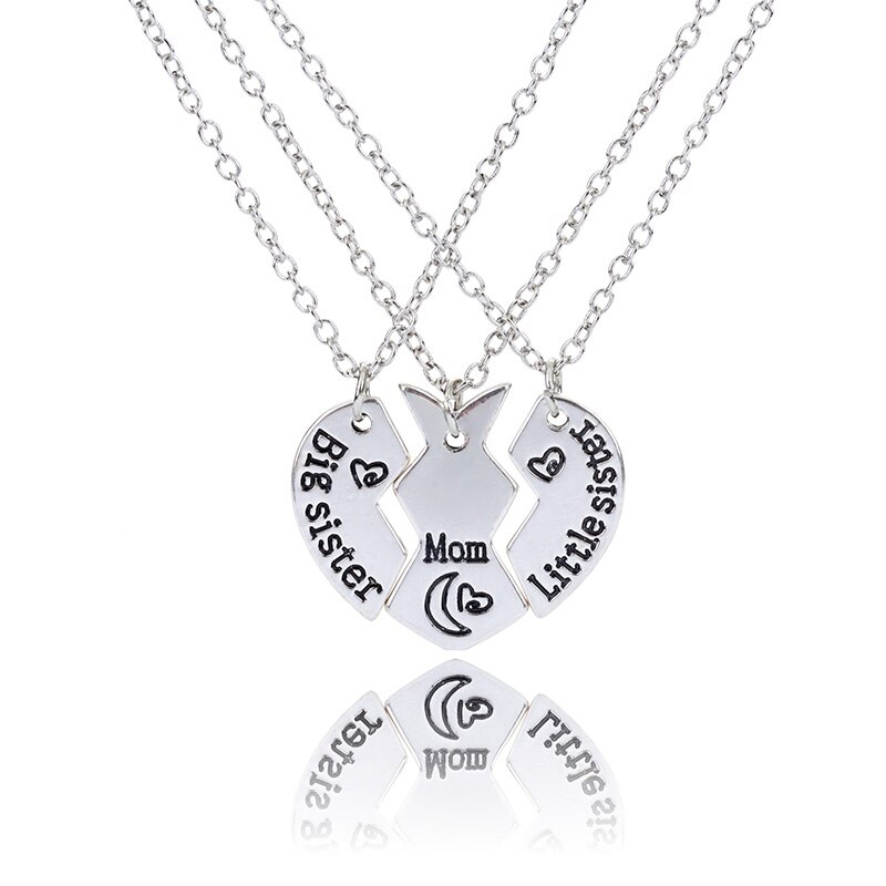 3 unids/set, COLLAR COLGANTE de Metal plateado para madre e hija, hermana, madre, corazón, contacto con nosotros, joyería fina, ,: 3