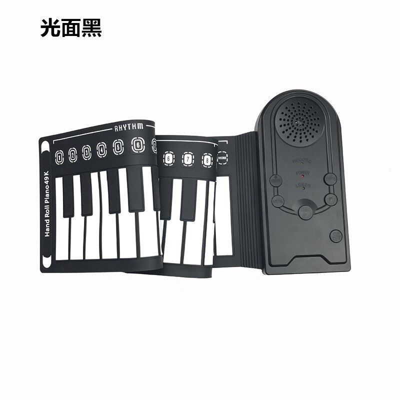 Piano enrollable portátil para amantes de la música, teclado electrónico plegable con USB, instrumentos, 49 teclas, accesorios para jugar, novedad: black