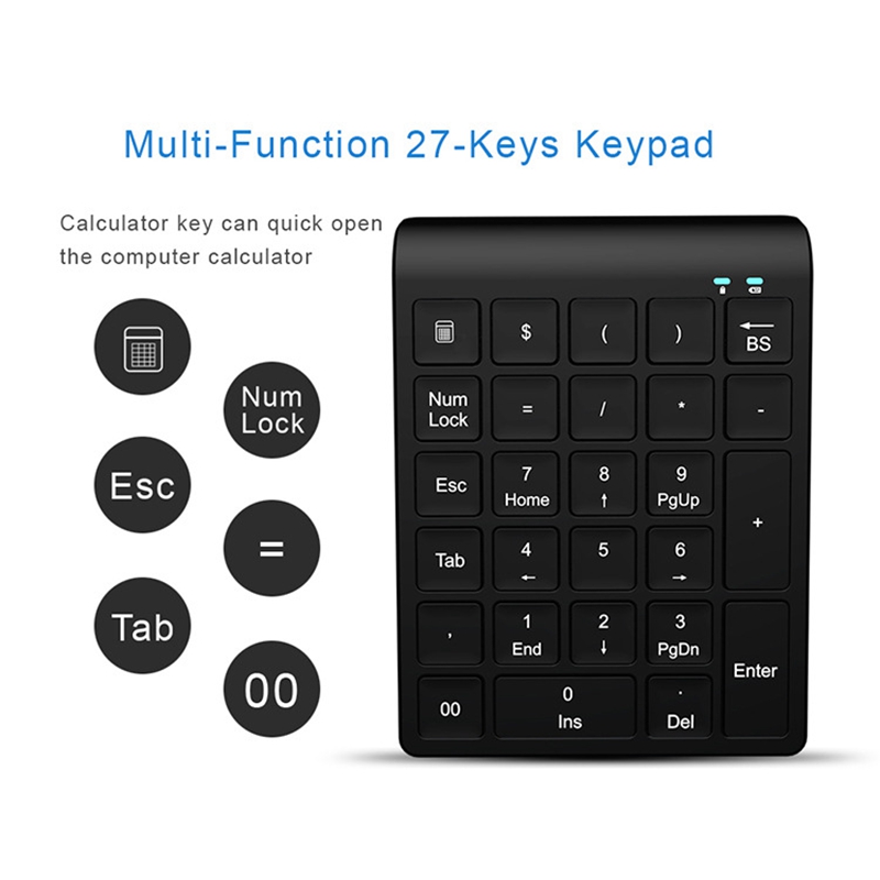 27 Keys Bluetooth Wireless Numeric Keypad Mini Numpad with More Function Keys Digital Keyboard for Pc Accounting