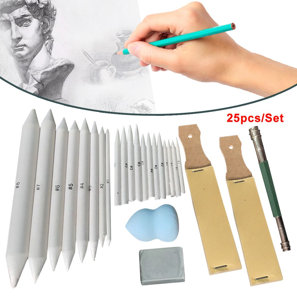 Lápiz de papel de lija para bocetos, herramienta de bolígrafo dibujo artístico, para difuminar y difuminado, 25 uds.