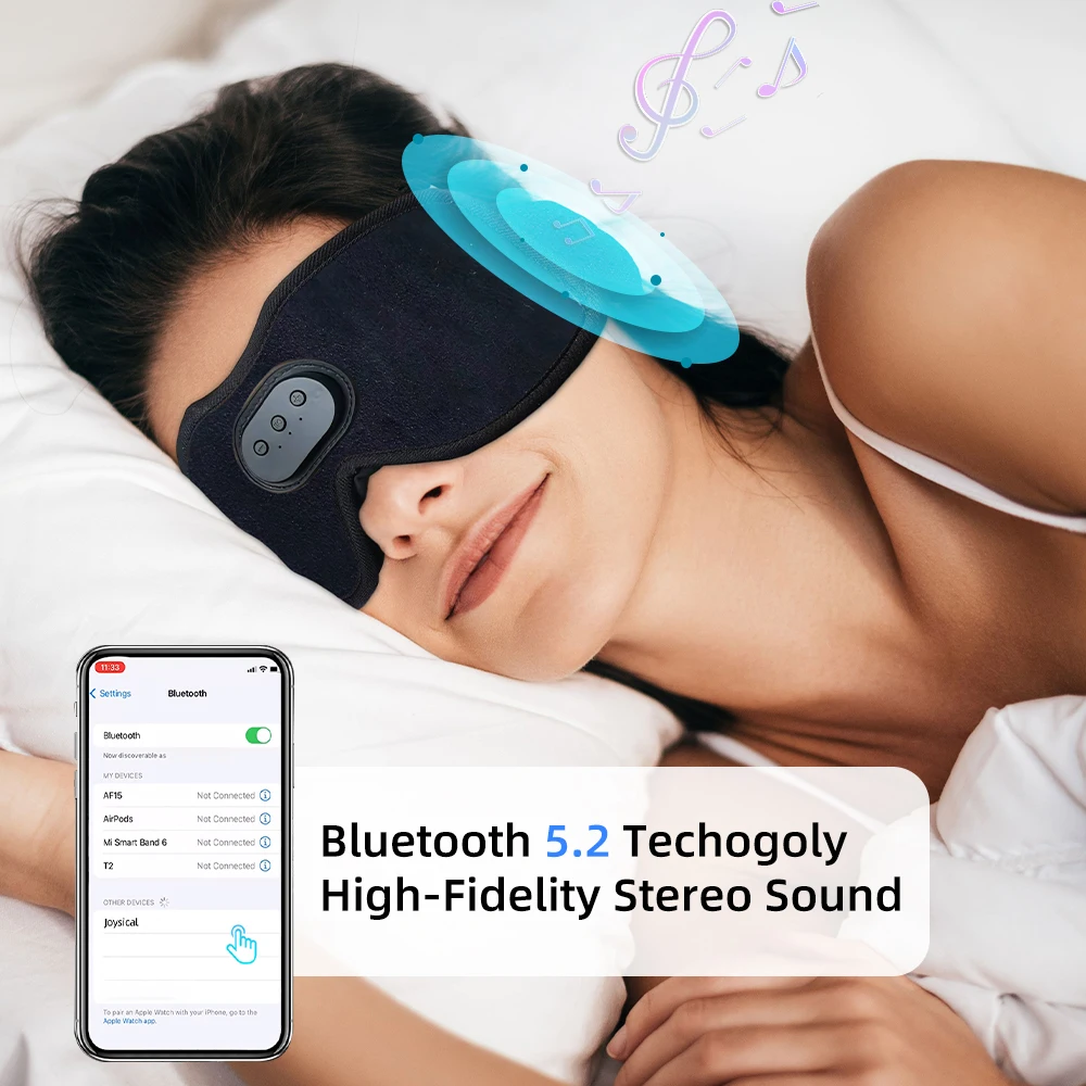 Auriculares para dormir con Bluetooth, máscara para ojos opaca, copa contorneada 3D, venda para música con altavoz para viajes, meditación, cambio nocturno