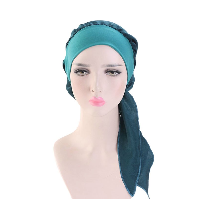 Elastische Haarband Hoofddoek Hoed Zijde Imitatie Vrouwen Tulband Hoed Mode Moslim Tulband Hijab Hoeden Indiase Cap Wrap Cap 12 kleur